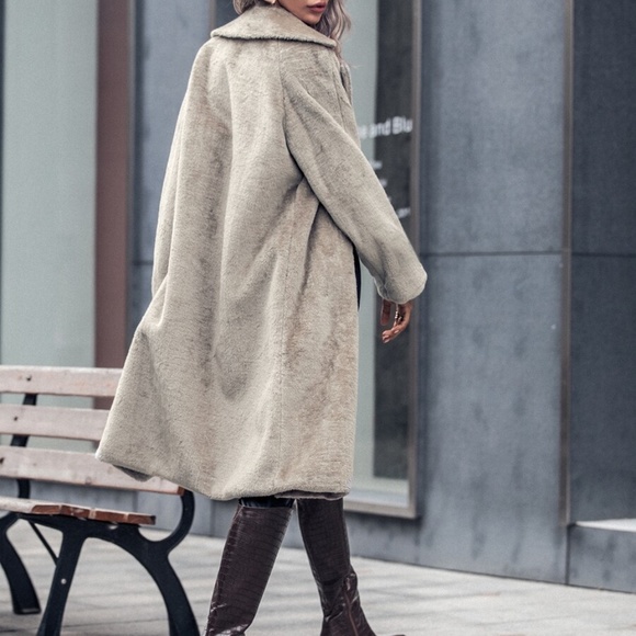 tan button pocket trench coat teddy jacket fall - Picture 5 of 6